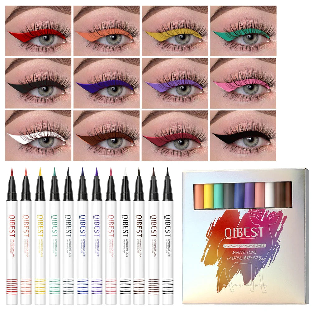 QIBEST Colored Eyeliner Set Waterproof Eyeliner Pencil Long Lasting Matte Eye Liner Makeup Colorful Liner Eyes Cosmetics Kits
