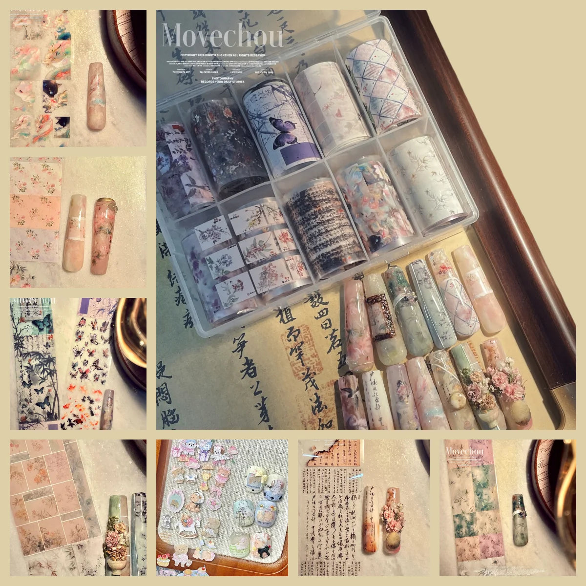 10Rolls Plaid Thousand-Bird Bow  Stars Nail Foils Transfer Paper  Nail Art Stickers  Manicure Set Decal  Nails Decoration