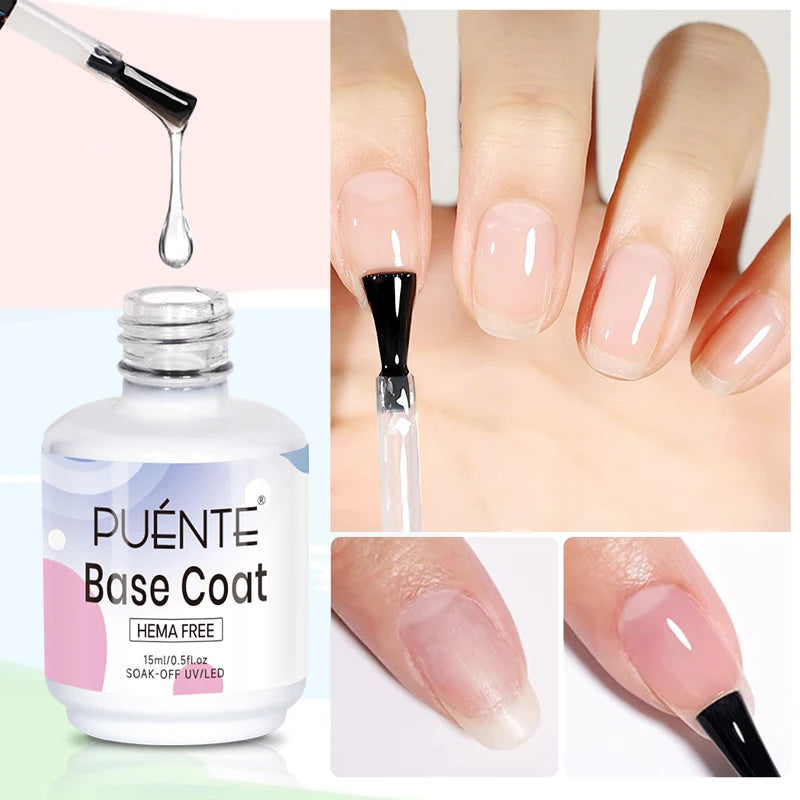 PUENTE 15ML Vitamin E Base Coat Gel Nail Polish For Soft Thin Breaking Nails Strengthen Soak Off UV Gel Varnish For Nail Care