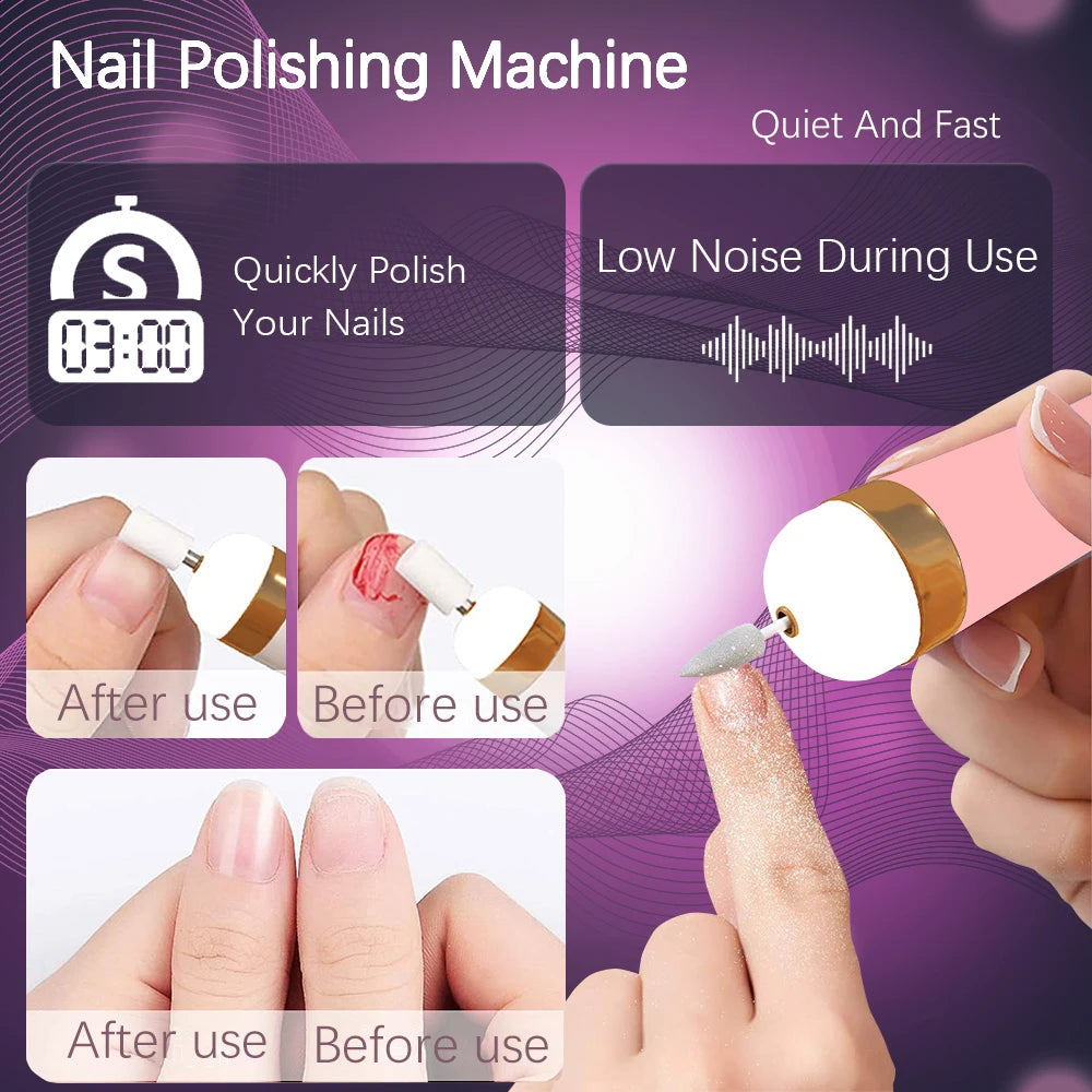 YIKOOLIN 5 in 1 Electric Nail Polish Drill Machine USB Charge Portable Manicure Set  Exfoliation and Polishing for Nail Salon