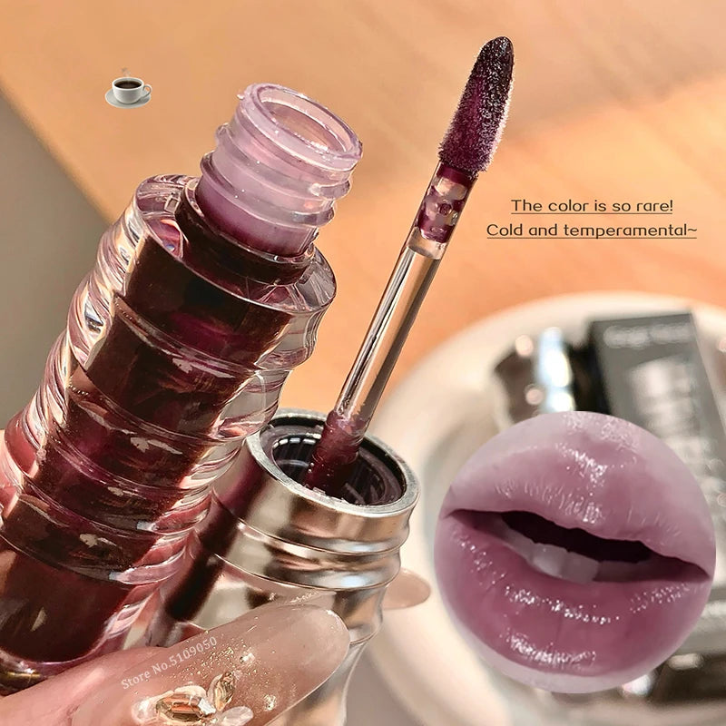 Mirror Mulberry Lip Gloss Sexy Plump Purple Water Lip Glaze Shimmering Glass Moisturizing No Sticky Jelly Liquid Lipstick Oil