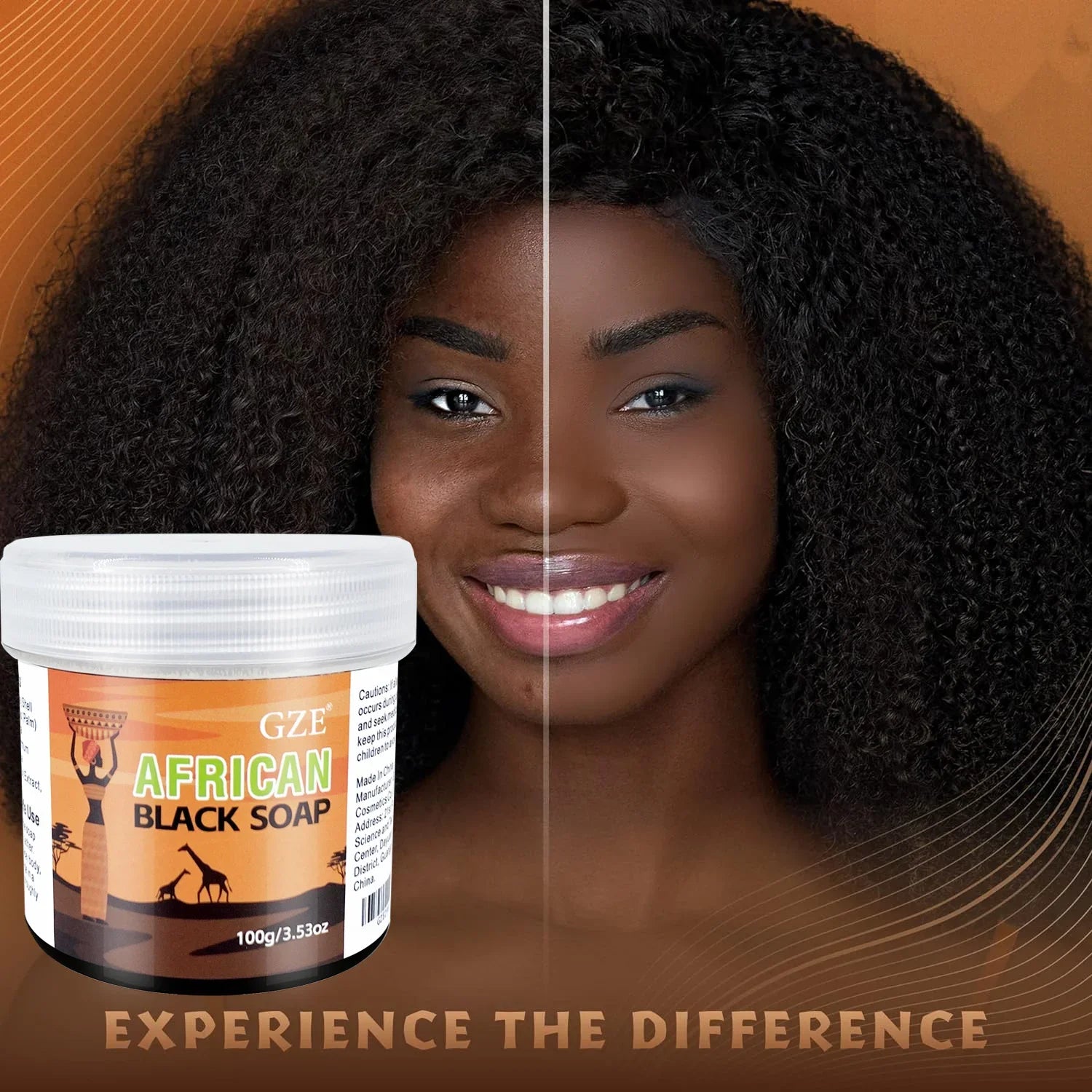 GZE African Black Soap 3-in-1 Face, Hair, and Body Cleanser - Deeply Cleanses and Moisturizes Skin and Hair, Natural Ingredients