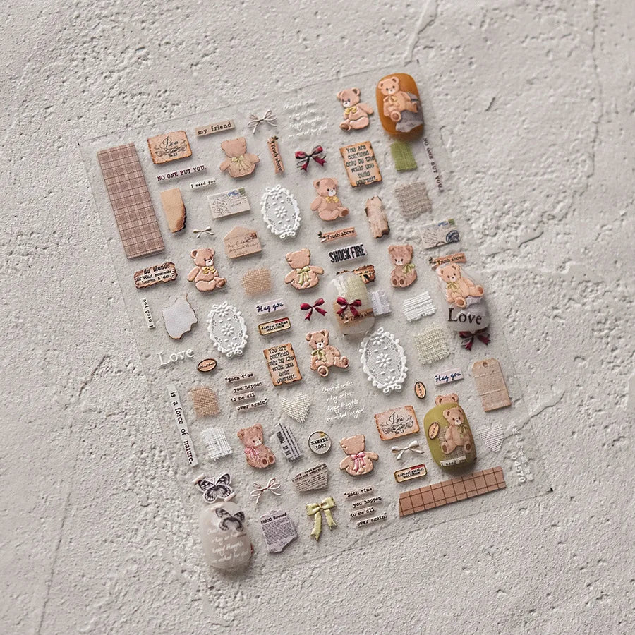 1pcs 5D Glitter Jasmine Flower Nail Stickers Kawaii Embossed Flower Self-Adhesive Nail Art Decorations Decal Manicure Tools DIY