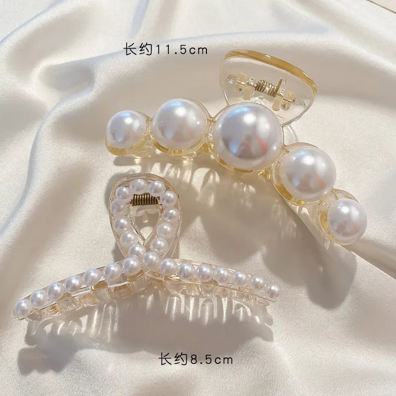 Simulated Pearl Hair Claws for Women Korean Acrylic Hair Clips Girls Large Size Barrette Shark Clip Fashion Hair Accessories
