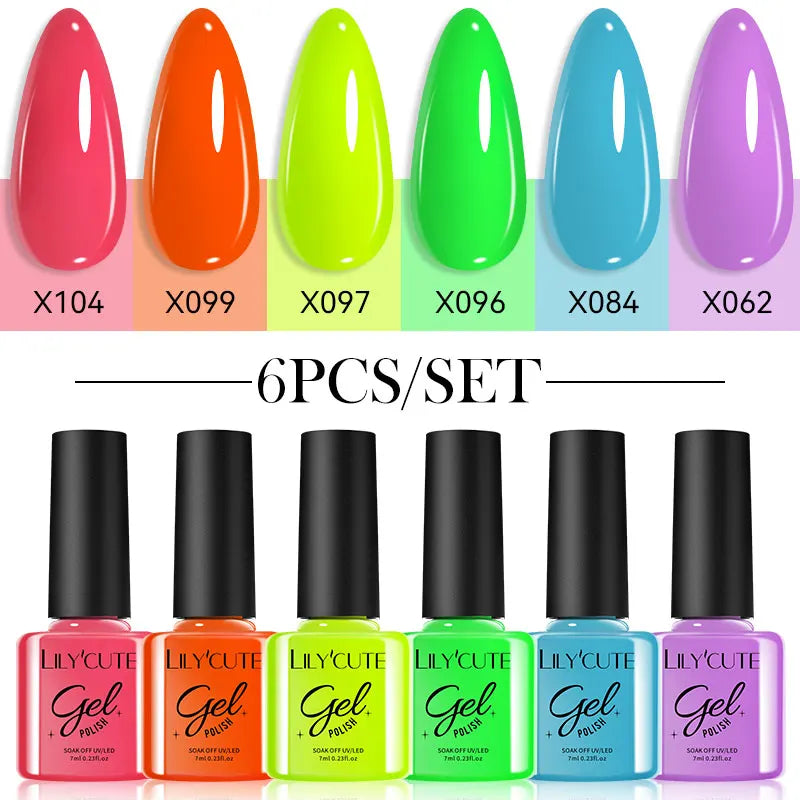 LILYCUTE 6PCs/Set Gel Nail Polish Set Kit Glitter Nail Gel Sequin Vernis Semi Permanent For Manicure Varnish UV LED Nail Art Gel