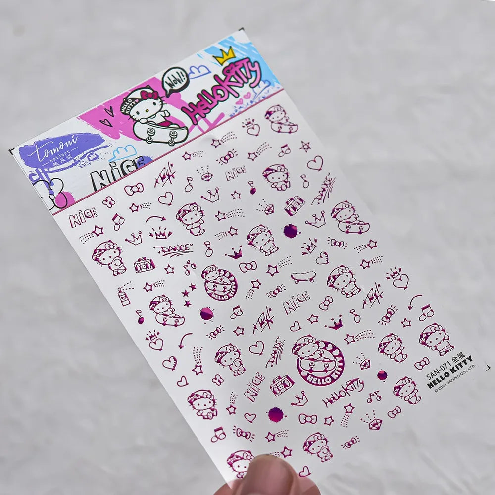 1PCS New Color Laser Hello Kitty Cartoon 5D Nail Stickers Sanrio Cinnamoroll Pochacco Nail Art Supplies DIY Nail Art Stickers