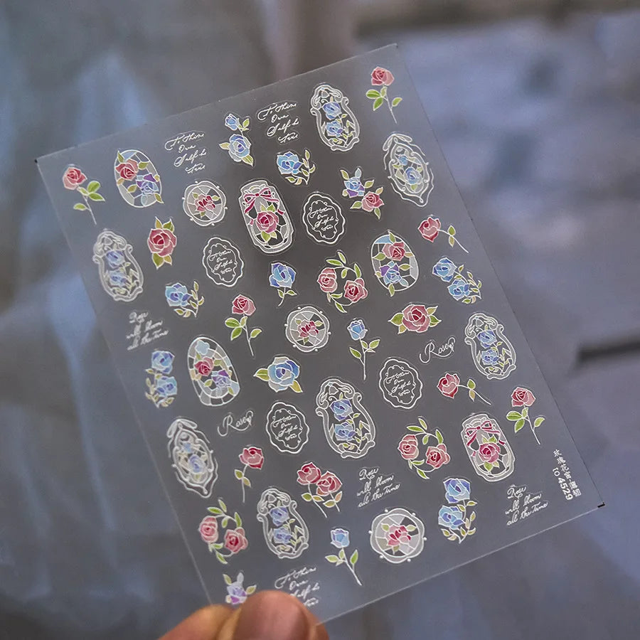 1pcs Dream Flower Window Shell Light Nail Art Stickers Japanese Flower Self Adhesive Stickers Press On Nails Decoration Decals