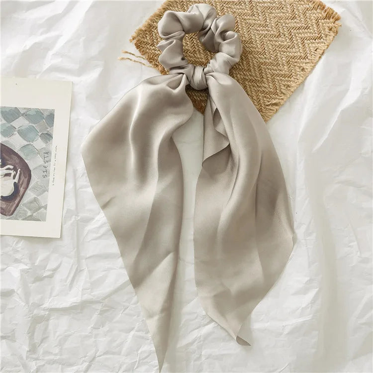 2023 Fashion Print Chiffon Long Ribbon Scrunchies Women Girls Ponytail Scarf Elastic Hair Bands Ties Hair Accessories Wholesale