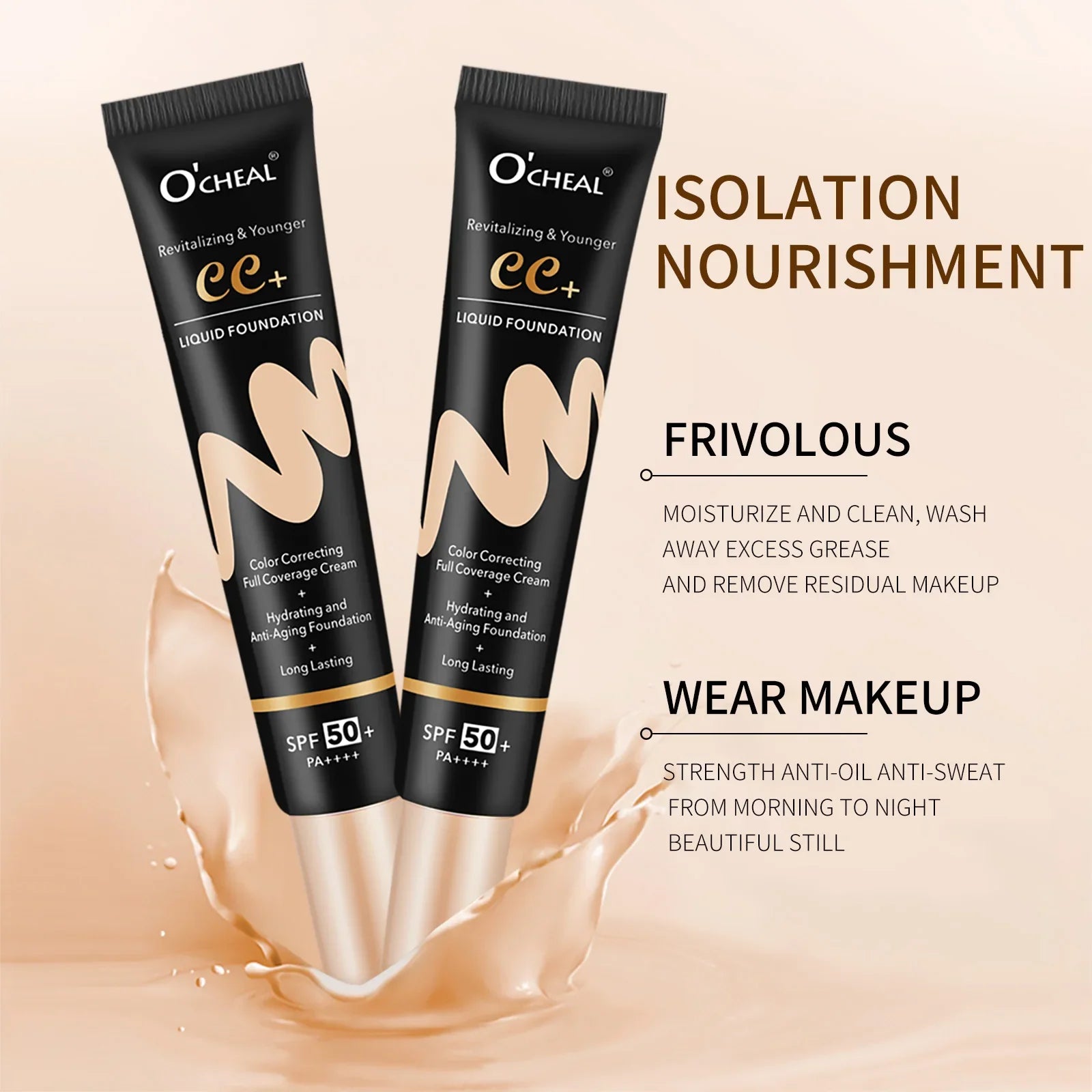 Ocheal 30g BB/CC sunscreen Cream SPF 50/PA+++ Facial Liquid Foundation Cream Anti-Aging Long Lasting Full Coverage Cream Powder
