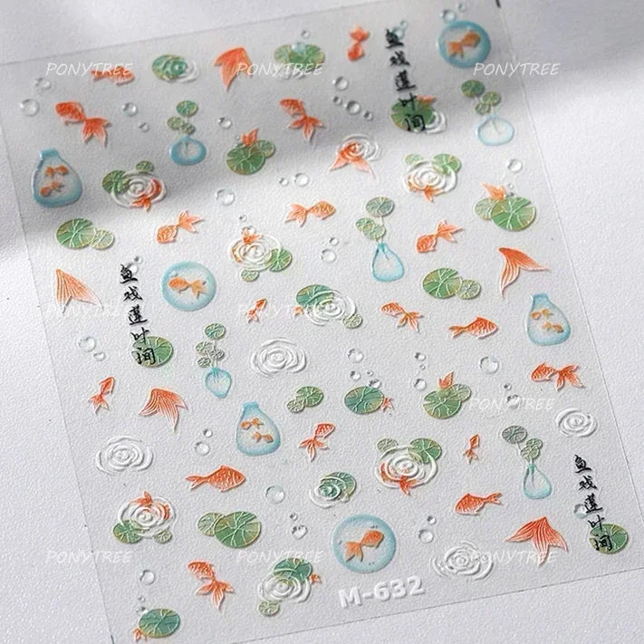 Sea Wave Jellyfish Starfish Conch Shell Dolphin Pearl Summer Beach Goldfish Water Bubble Mermaid Koi INS Nail Art Stickers Decal