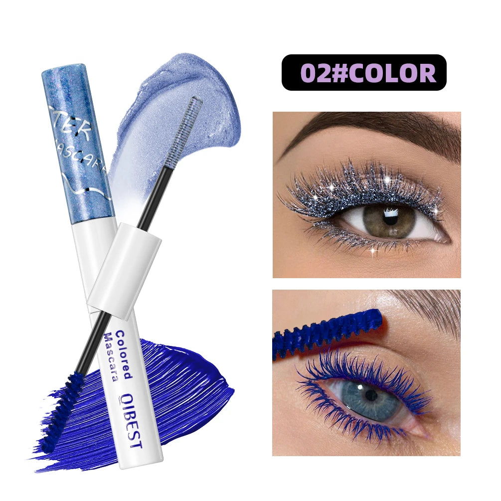 QIBEST Double Headed Diamond Glitter Mascara Long Lasting Colored Mascara Eyelashes Pink Blue Red Voluminous Waterproof Mascara