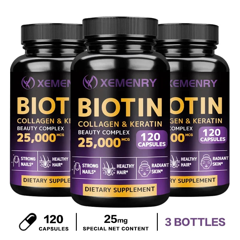 Biotin + Collagen + Keratin Capsules - Promotes Hair Growth, Strengthens Weak Nails, Anti-Aging, Supports Joints & Bones