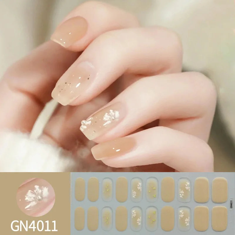 20Tips Semi-Cured Gel Nail Sticker Pure Color Uv/Led Lamp Gel Nail Polish Wraps Long-Lasting Full Cover Gel Sticker Nail Decor