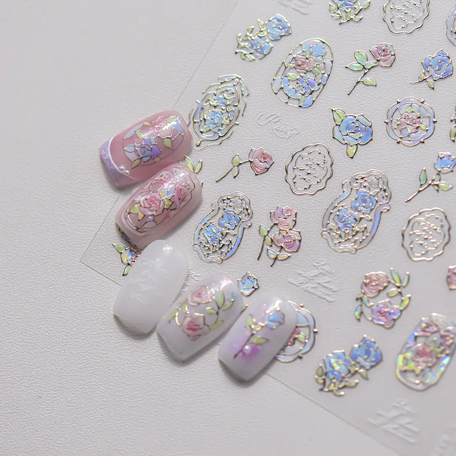1pcs Dream Flower Window Shell Light Nail Art Stickers Japanese Flower Self Adhesive Stickers Press On Nails Decoration Decals
