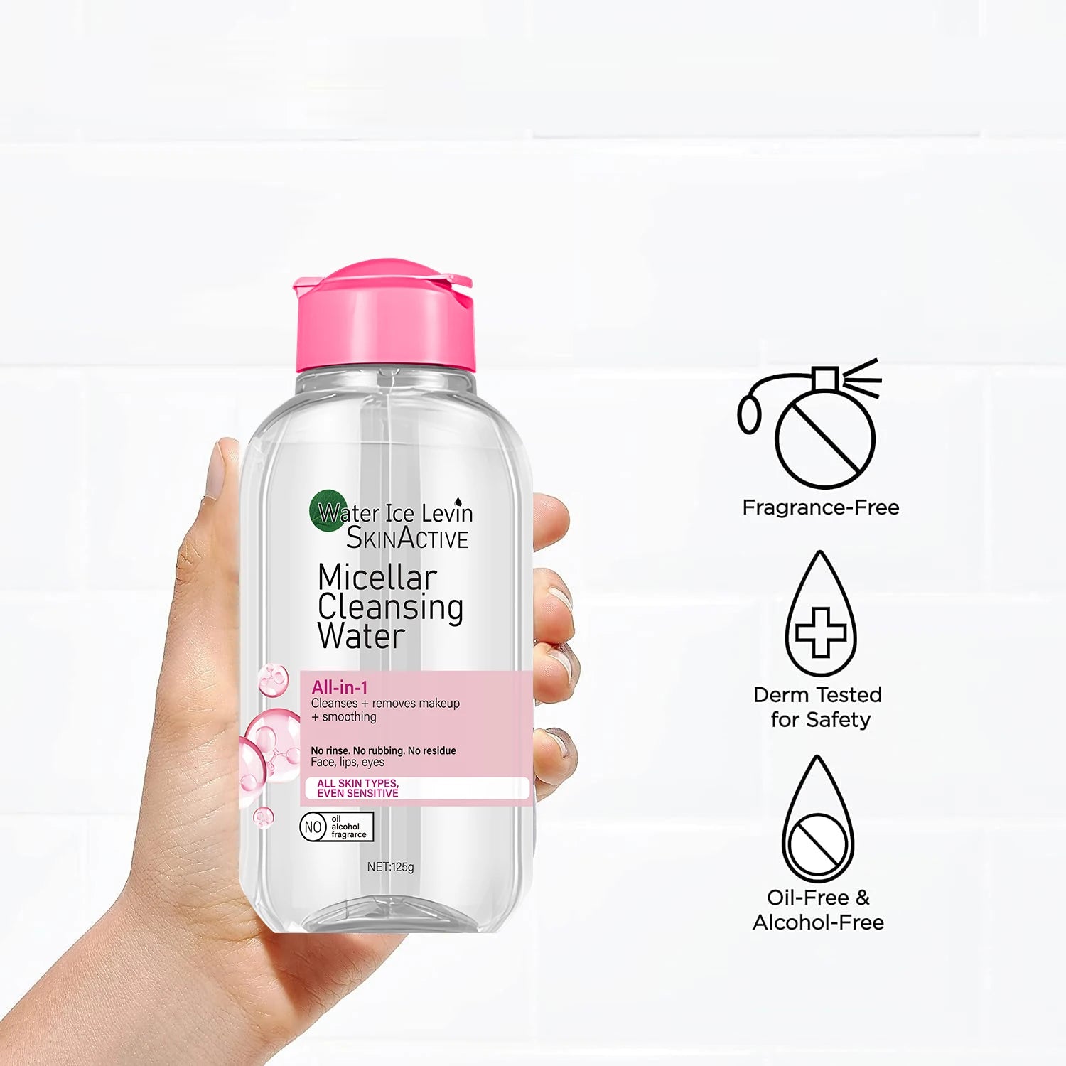 Water Ice Levin Micellar Water: All-in-1 Cleanser & Makeup Remover. No Rinse, No Rub, For Sensitive Skin. 125g.
