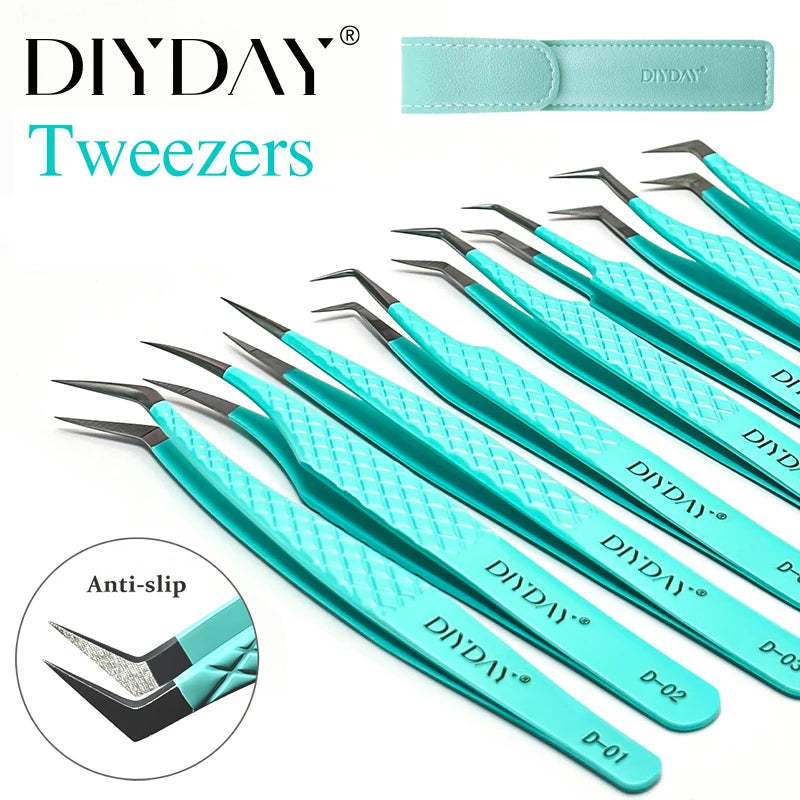 DIYDAY Anti-Slip Eyelash Extensions Tweezers High-Density Fiber Tip Eyebrow Tweezer Professional Precision Beauty Tools