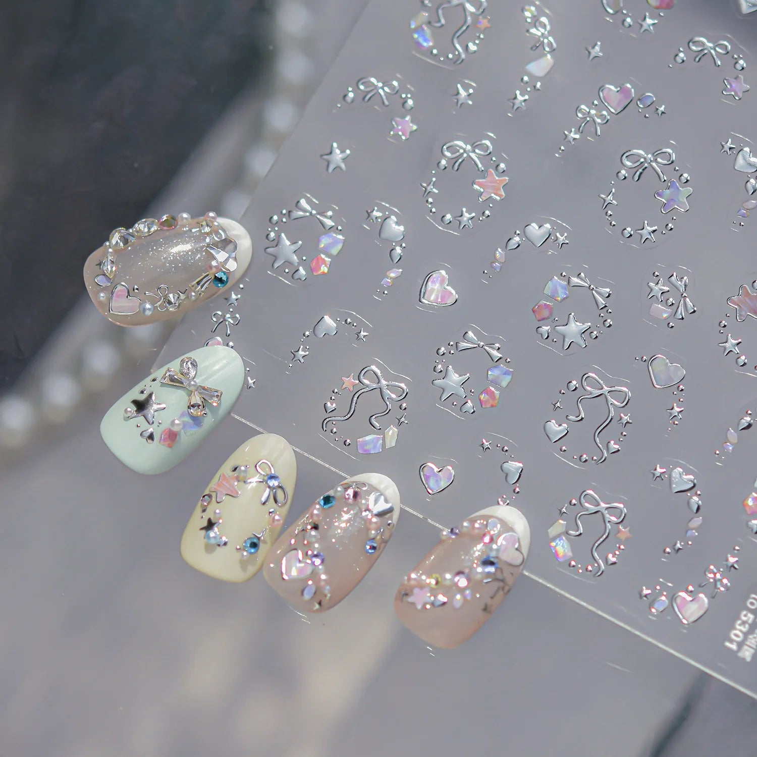 Metallic Dream Nail Stickers Sparkling Magic Color Nail Star Bows Garland Design Stickers Press On Nails DIY High End Nail Decal