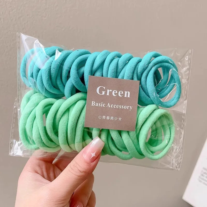50PCS Colorful Ealstic Hair Rope Ponytail Hold Scrunchie Rubber Band  For Women Basic Nylon Hair Bands Elastic Seamless Girls