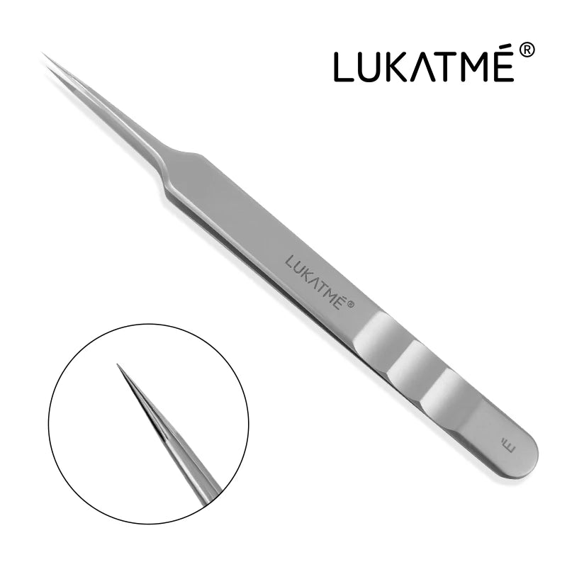 LUKATME Eyelash Tweezer Anti-Slip Fiber Tip Eyelash Extension Tools Stainless Steel Professional Precision Tweezer for Makeup