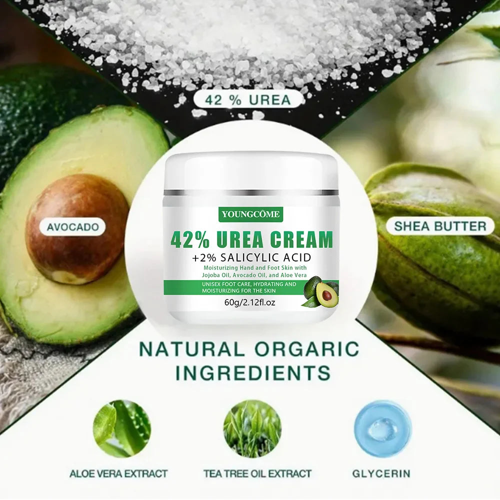YOUNGCOME 42% Urea + 2% Salicylic Acid Avocado Foot Cream – Intensive Moisturizing  Calluses & Dry Skin Hands/Feet,All Skin