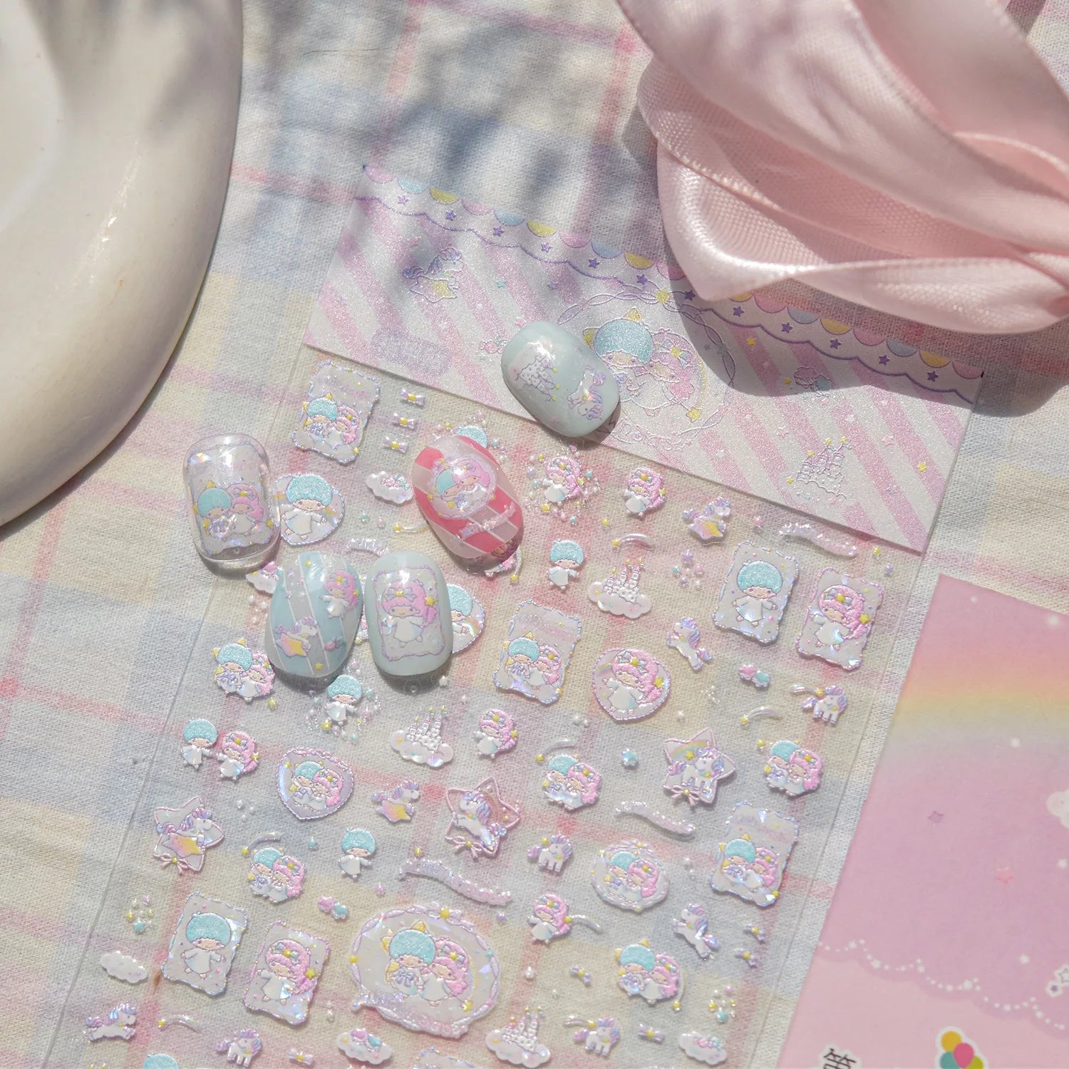 1PCS New Sanrio Family Cartoon 5D Embossed Nail Sticker Cute Hello Kitty Kuromi Pom Pom Purin Decal Nail Decoration