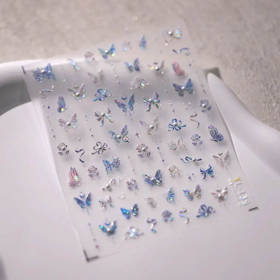 5D Butterfly Nail Stickers Sparkling Jelly Butterfly Nail Art Sticker Decorations Decals DIY Self Adhesive Slider Manicure Parts