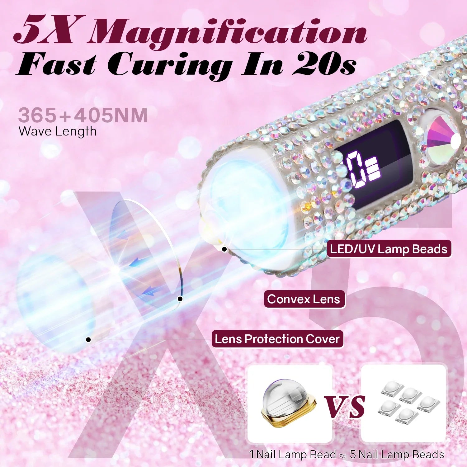 DianaBeauty Handheld Nail Dryer Lamp UV/LED Nail Curing All Gel Polish Nail Art Tool USB Rechargeabl Quick Dry Nail Lamp