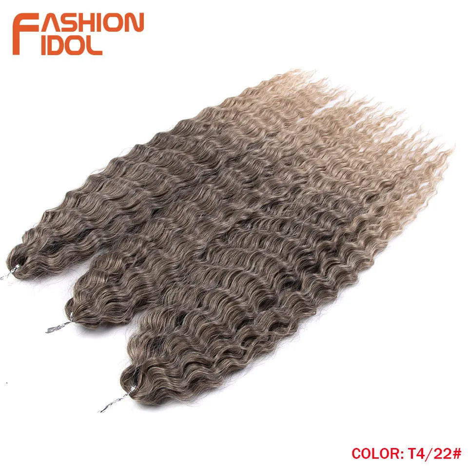 FASHION IDOL Ariel Twist Crochet Hair Synthetic 22 Inch 300g 3 Bundles Water Wave Hair Extensions Ombre Blonde Braid Curly Hair