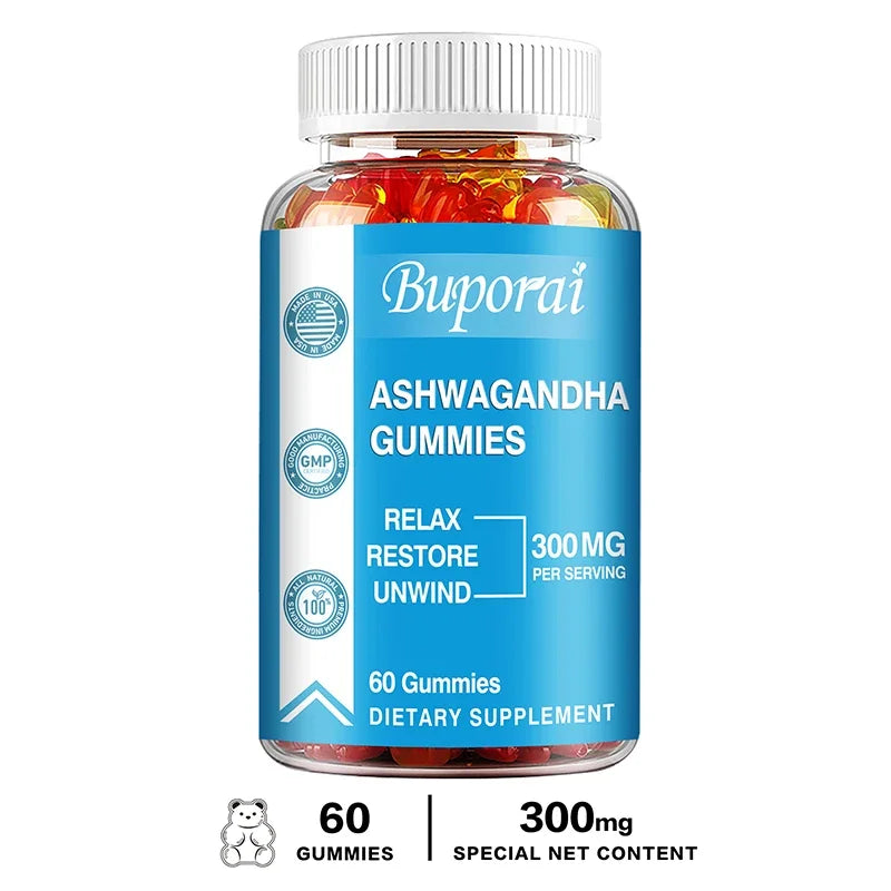 Ashwagandha Gummies - Relieve Stress, Enhance Memory, Focus, Promote Immune and Nervous System Health and Metabolism