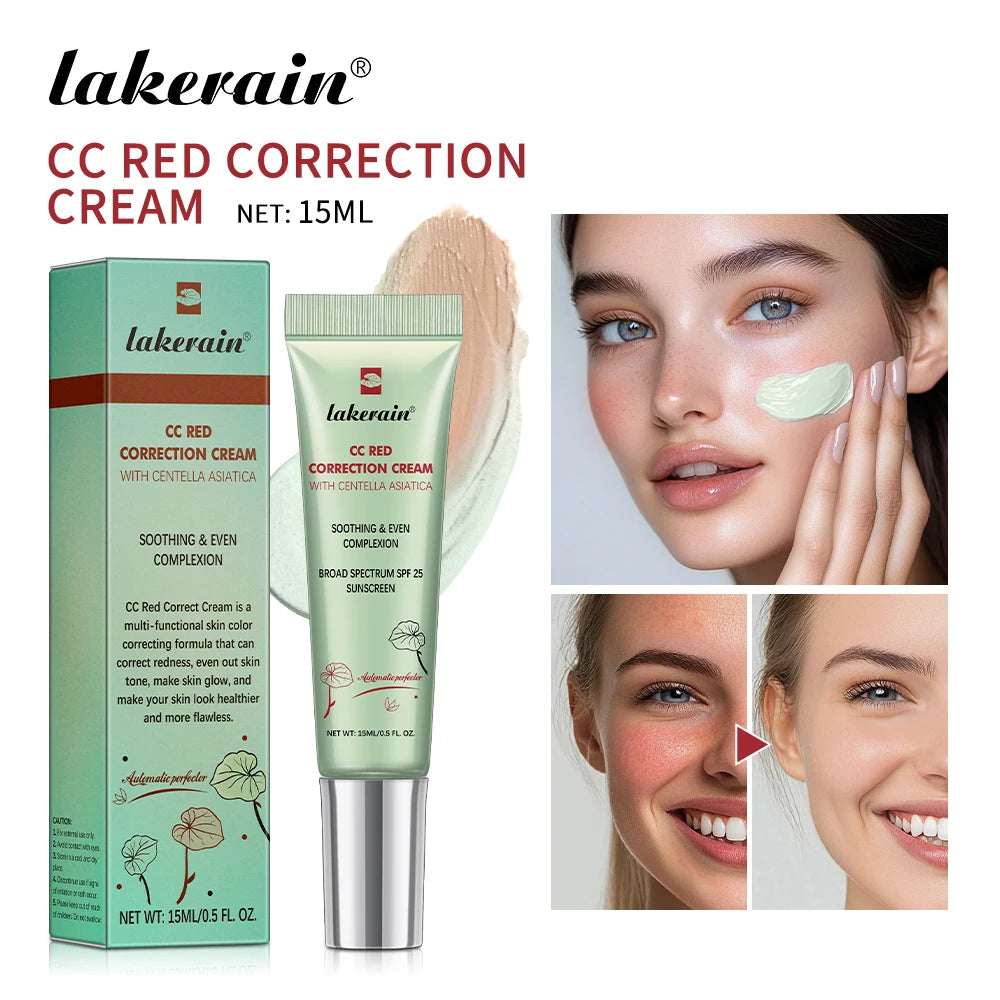 Lakerain CC Correcting Cream Brighten Water-gel Red Correction 3 Functions Cover Blemishes CC Cream Women Face Base Makeup