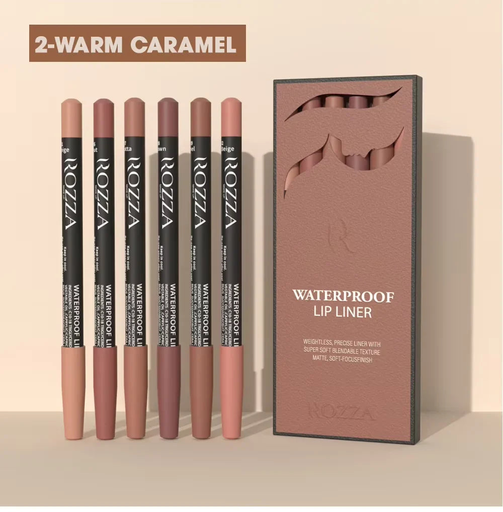 Rozza Waterproof Lip Liner Pencil Set, Weightless Precise Liner with Super Soft Blendable Texture Matte Soft